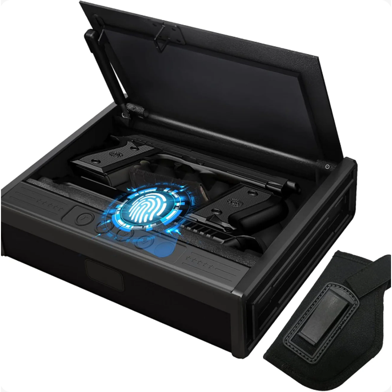 Biometric Pistol Safe with Digital Keypad - Quick-Access Handgun Security for Home Car Nightstand