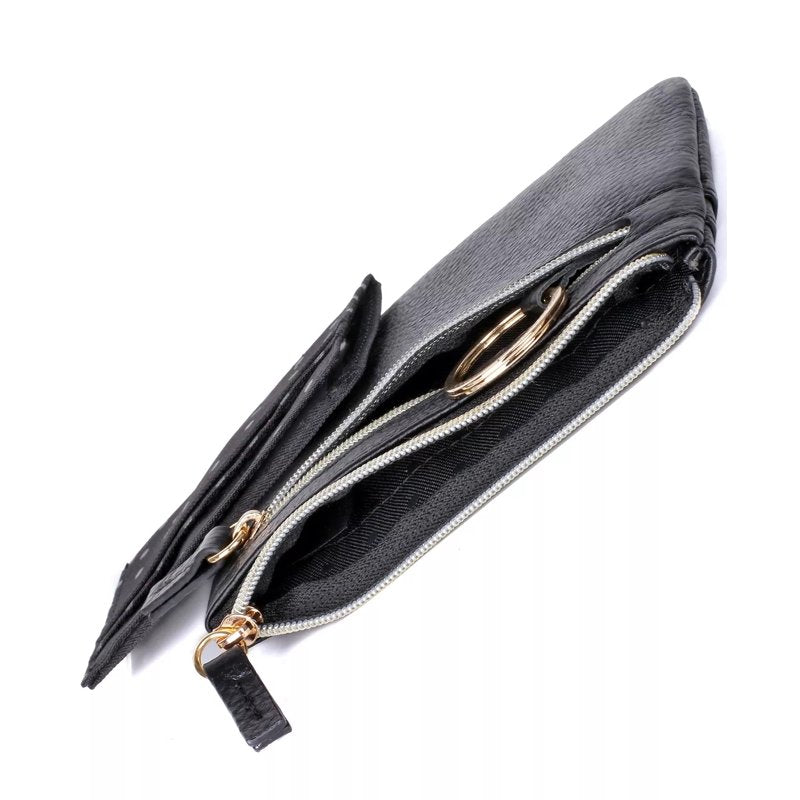 Leather Card & Coin Case for Women - ID Wallet with Zipper & Slots