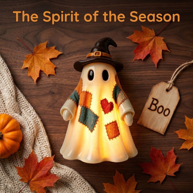 Halloween Patchwork Ghosts Lamp with Witch Hat - 1B Variation Night Light