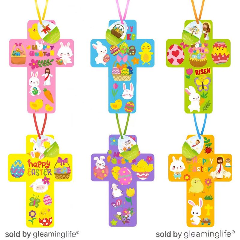 Easter DIY Craft Kit with Cross, Egg & Bunny Stickers - Kids Handmade Decorations