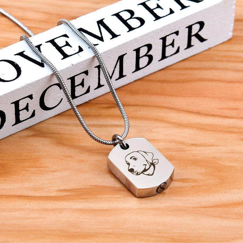 Pet Cremation Necklace Dog Tag - Stainless Steel Memorial Urn Pendant