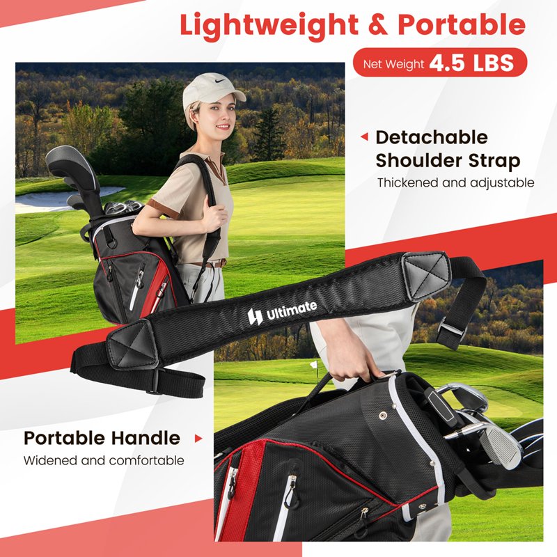 Costway Red 14-Way Top Golf Cart Bag with 9 Pockets & Rain Hood - Lightweight