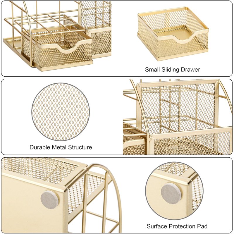 Wire Mesh Desk Organizer with 6 Compartments - Office & Home Storage