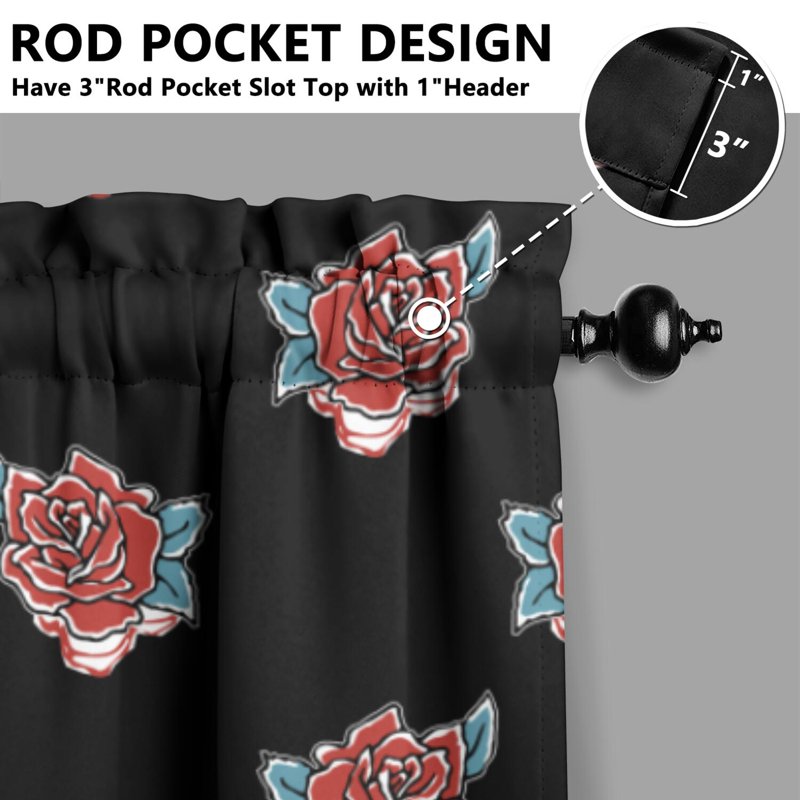 Kitchen Curtains and Valance Set 36 Inch Tier Floral Drapes for Dining Room