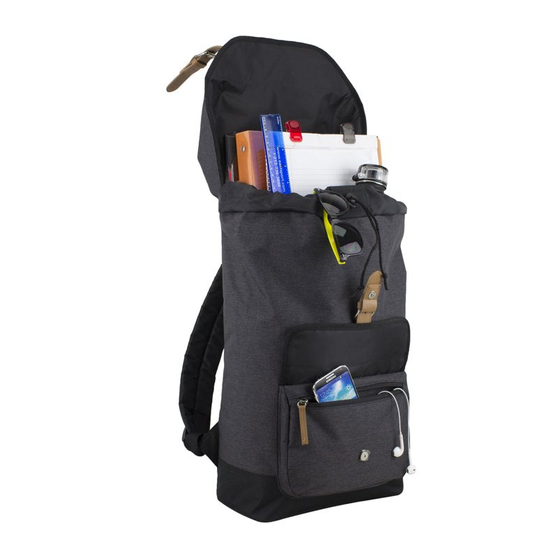 Unisex Top Loading Dual Buckle Backpack with Water-Resistant Polyester - Dark Gray