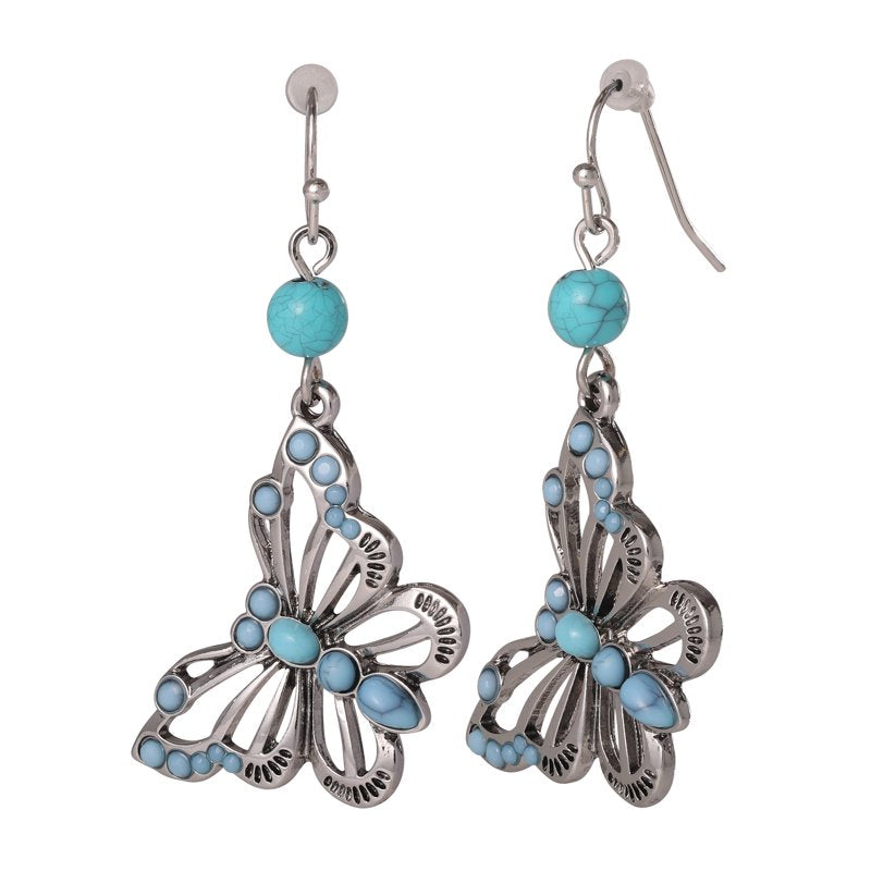 Jessica Simpson Women's Faux Turquoise Bull & Butterfly Dangle Drop Earrings Set - 2 Pairs
