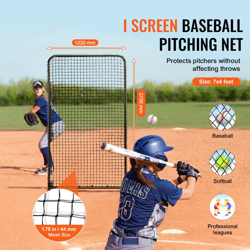 Portable Baseball & Softball Pitching Screen 7x4 ft Safety Net with Carry Bag