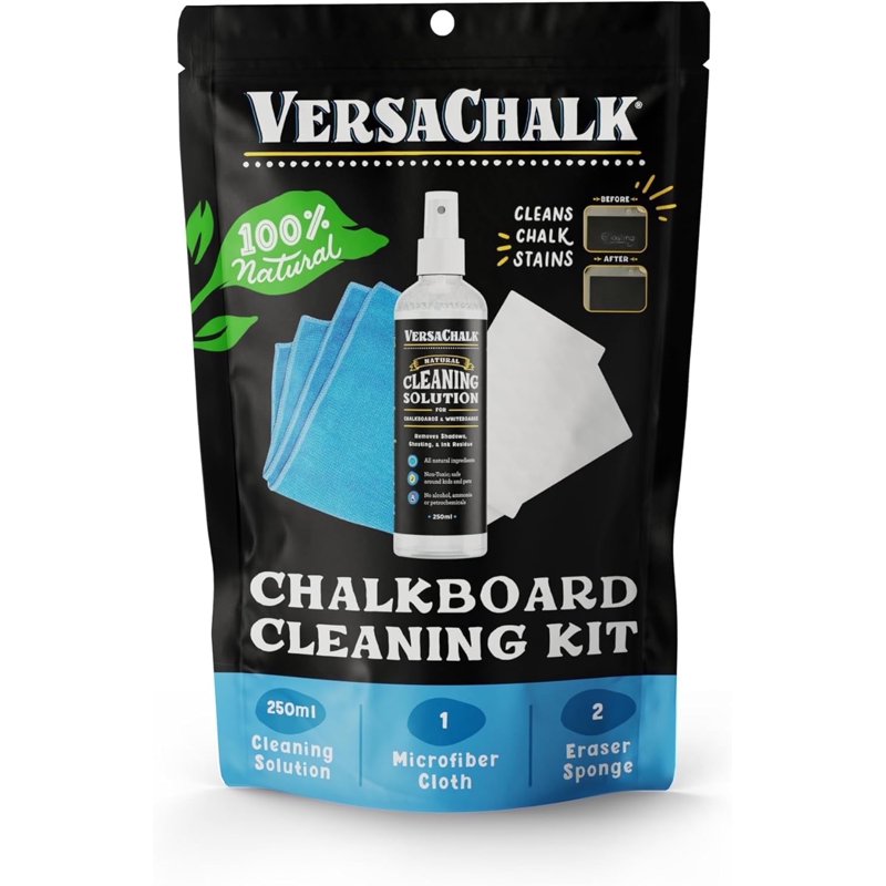 Chalkboard & Whiteboard Cleaning Kit with Spray, Erasers & Cloth