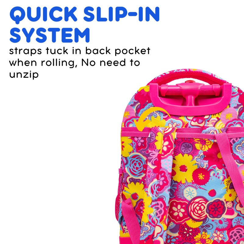 Kids 17-Inch Rolling Backpack for School & Travel with Wheels & Organizer