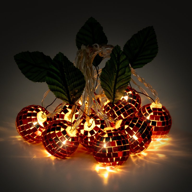 Disco Cherry String Lights 8.5 Ft Battery-Powered LED Decor for Parties & Bedrooms