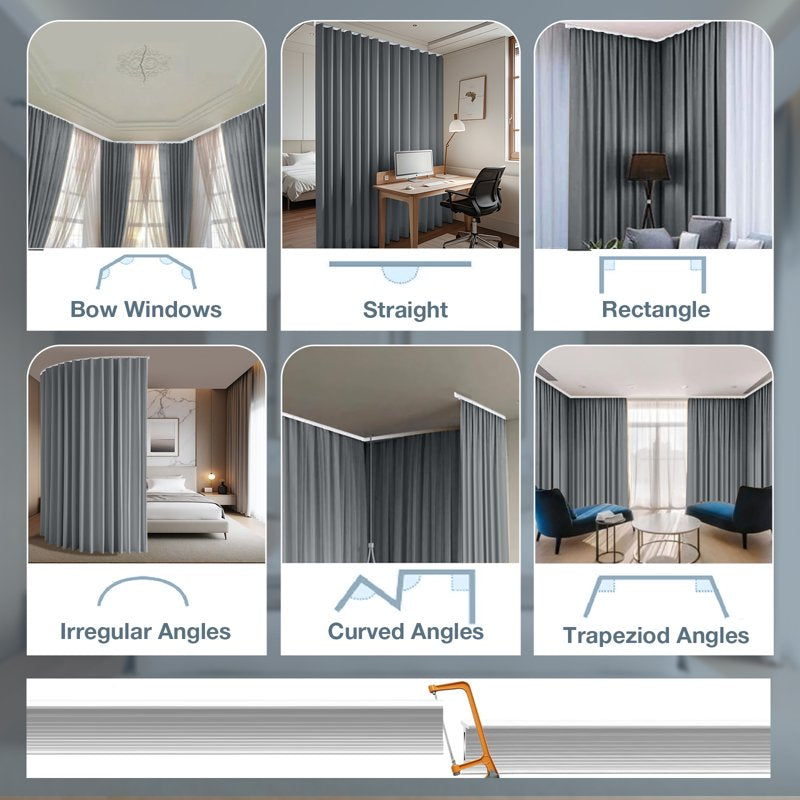 Room Divider Curtain Set with Track - Blackout, Noise Reduction, Thermal Insulation, 84-108 Inches