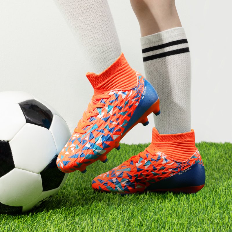 Dream Pairs Boys Soccer Cleats Youth High Top Firm Ground - Orange/Blue, Size for Little to Big Kids