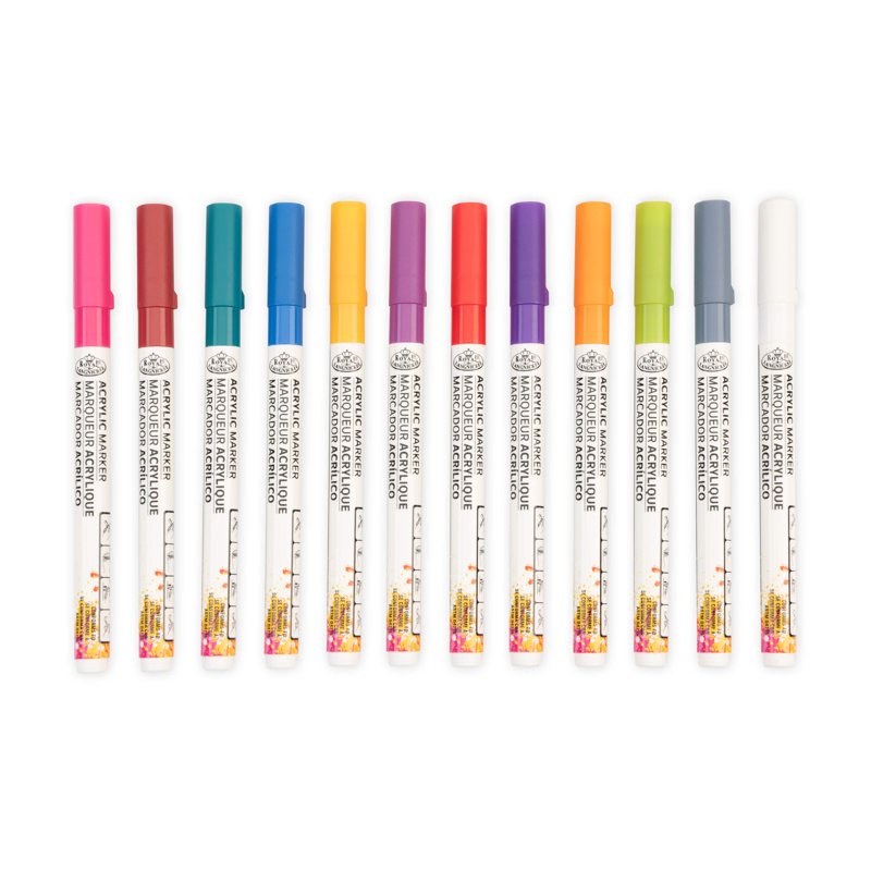 12-Piece Acrylic Markers Set for Art & Crafts - Fine Details & Multi-Surface Use