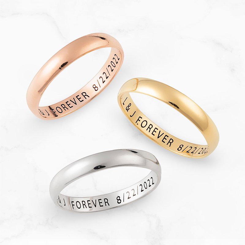 Personalized 14K Gold Over Sterling Silver Wedding Band - Engraved Slim Ring for Women (3mm)