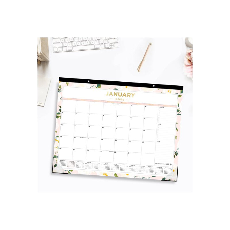 2025 Blue Sky Monthly Desk Pad Planning Calendar 22x17 Inches Coming Up Roses Blush