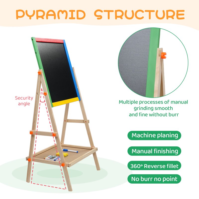 Kids Art Easel Double Sided Chalkboard & Dry Erase Board - Height Adjustable Wooden Stand