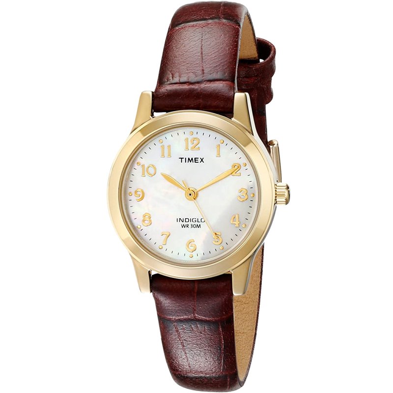 Women’s Dress Watch with Gold Tone Brass Case and Burgundy Leather Strap - 25mm