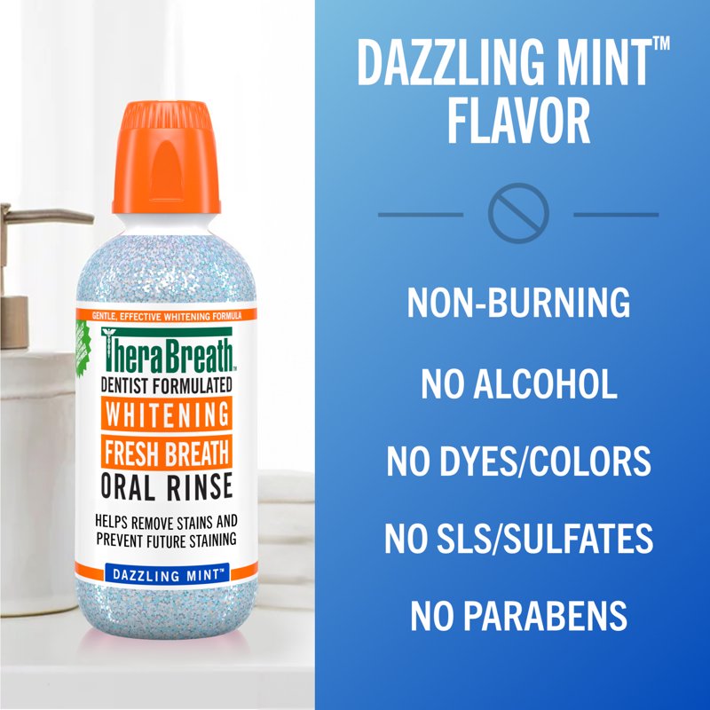 Whitening Mouthwash Dazzling Mint Alcohol-Free Dentist Formulated 16 Fl Oz 2 Pack