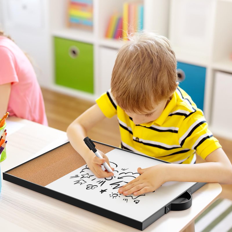 16x12 Inch Dry Erase Whiteboard & Corkboard Combo - Portable Magnetic Planning Board