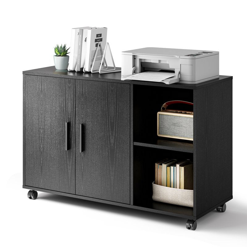 Wood Office Cabinet with Doors & Shelves - Large Printer Stand & Storage