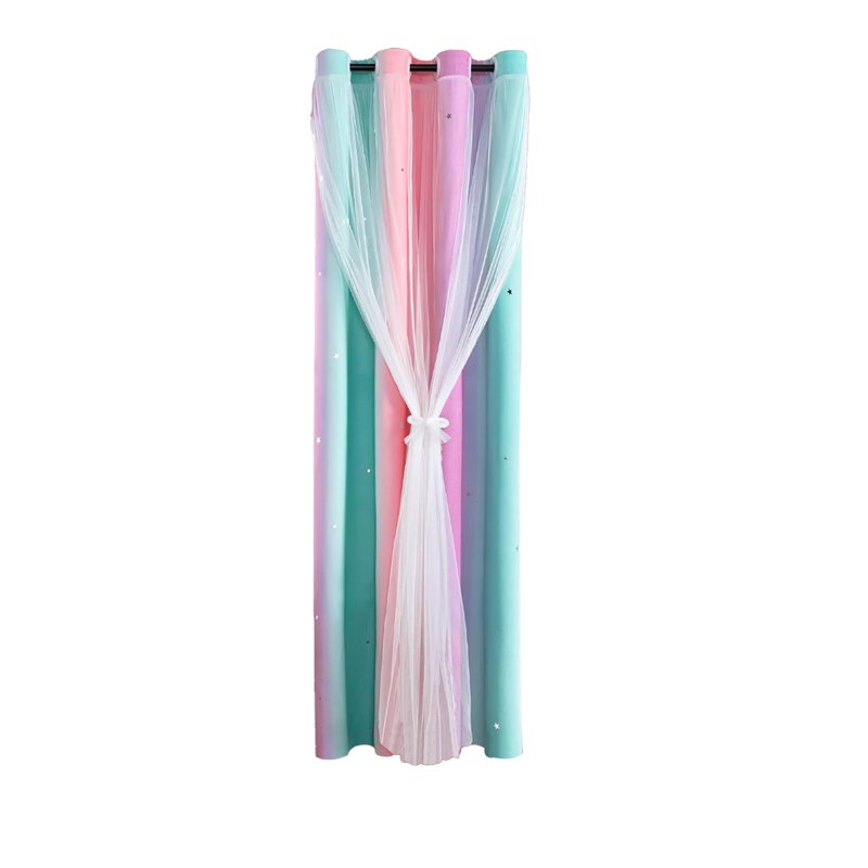 Double-Layer Blackout Rainbow Ombre Glitter Star Window Curtains 39×51 Inch