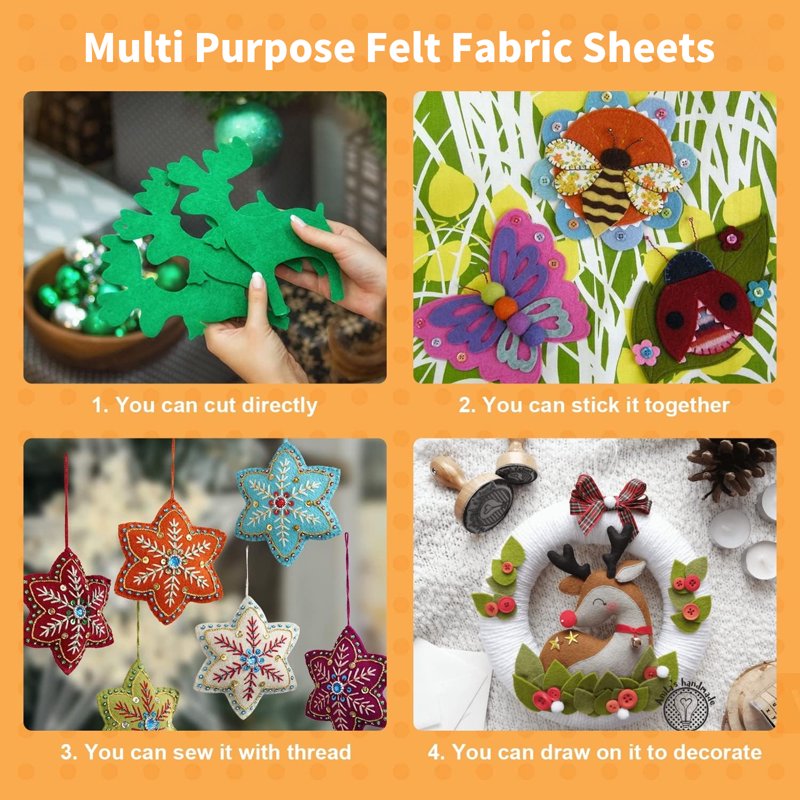 Assorted Felt Sheets for Crafts - 45 Pieces, 8x12 Inches, 1mm Thick DIY Fabric