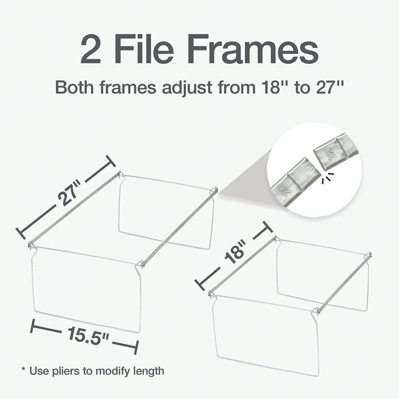 Adjustable Legal Size Hanging File Frame Gray 2 Pack - Office Storage Organizer