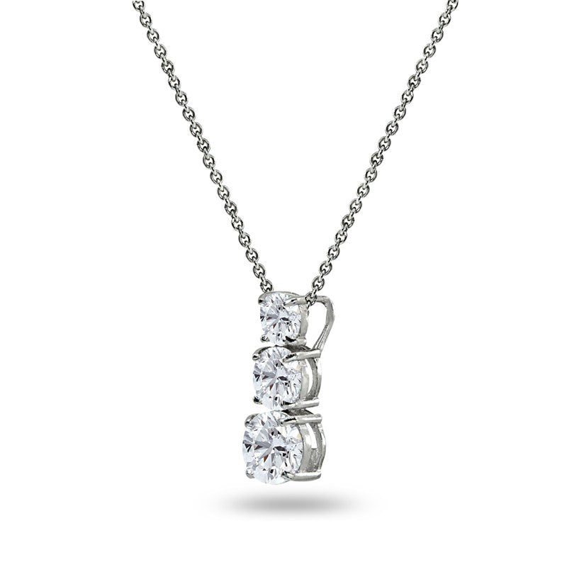 White Sapphire 3-Stone Sterling Silver Pendant Necklace for Women & Teens