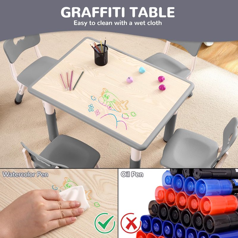 Kids Adjustable Table and Chair Set for Learning & Play - Graffiti Desktop, Non-Slip Legs