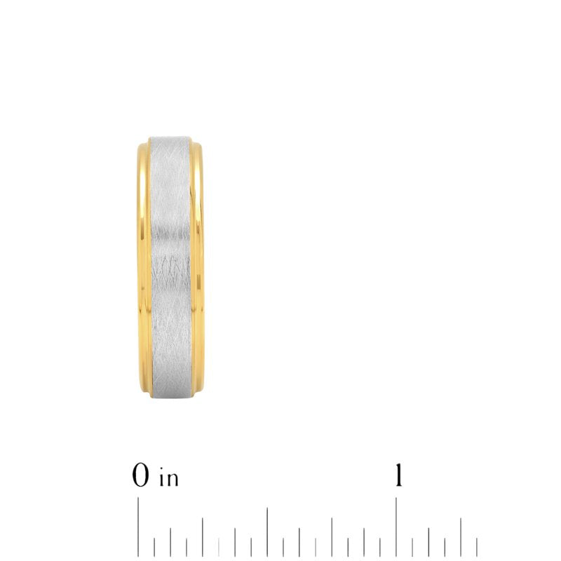 Men's Tungsten Wedding Band 6mm Two-Tone Satin & High-Polish Grooved Ring