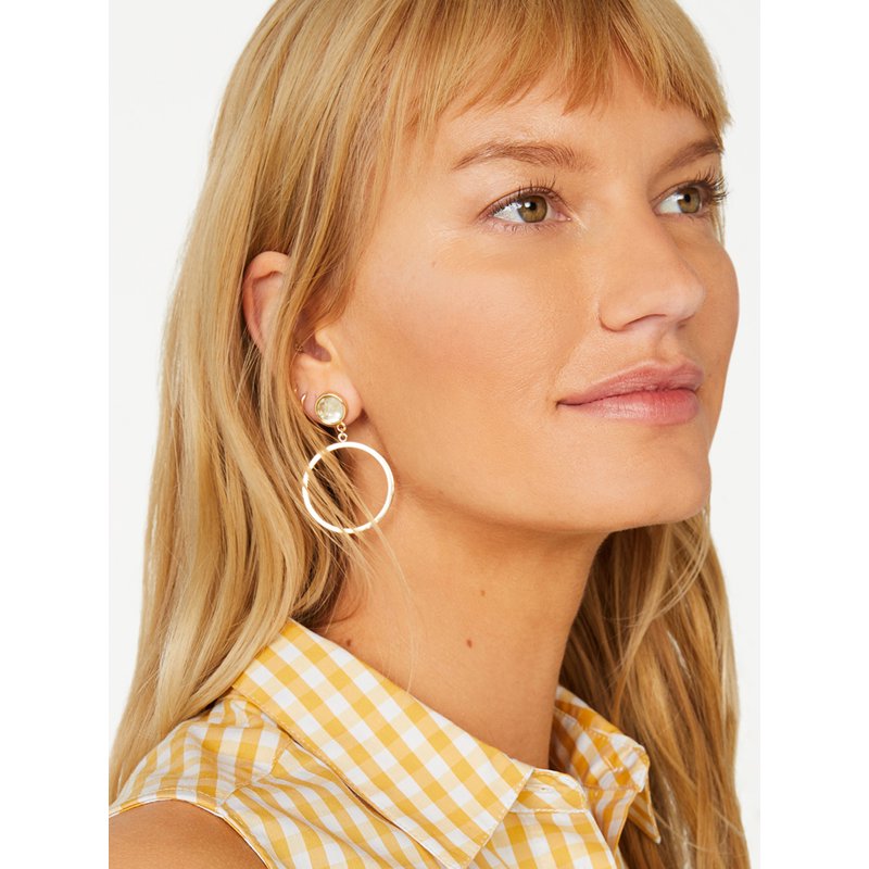 Gold Tone Glass Stone Dangle Hoop Earrings - Women's Jewelry