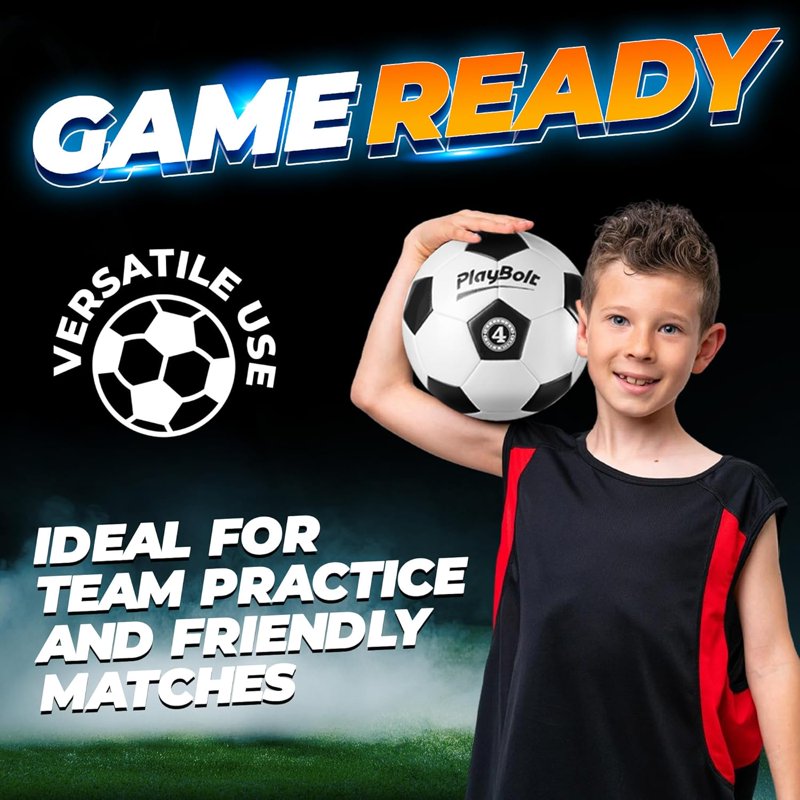 Size 4 PlayBolt Soccer Ball with Hand Pump - Training & Outdoor Play (1 Pack) - Variation 4