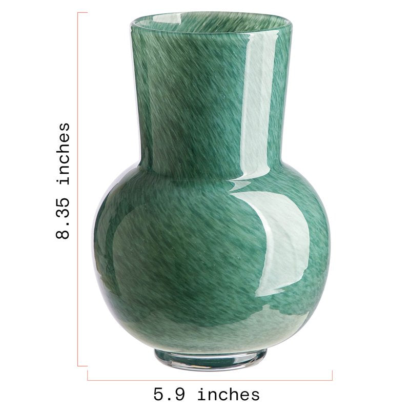 Green Mottled Glass Vase - Artistic Home Decor, 8.35 Inches