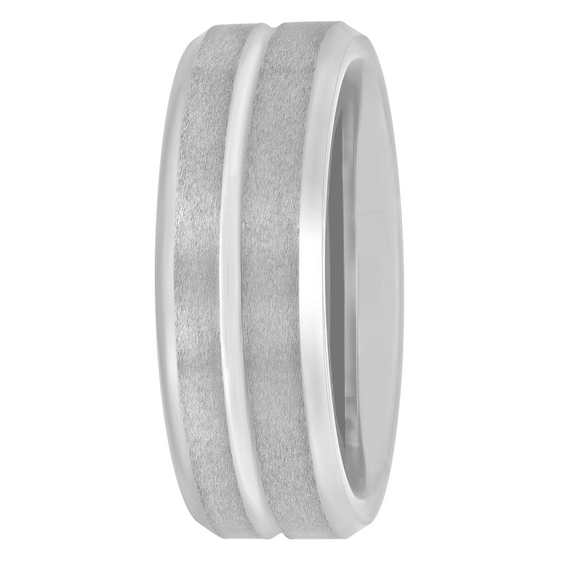 Men's Tungsten Grooved 8MM Comfort Fit Wedding Band - Durable Silver Black Men's Ring