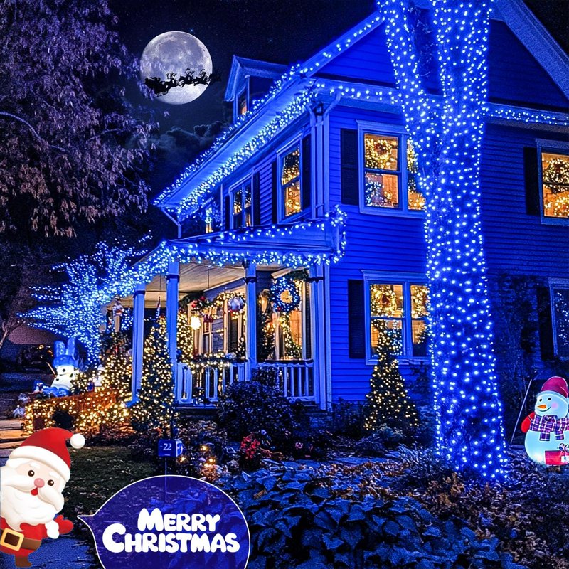Blue Solar Christmas String Lights with 8 Modes Outdoor Waterproof 400 LED 151FT