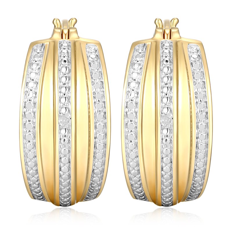 Diamond Accent Hoop Earrings 18K Gold Rhodium Finish Two-Tone Jewelry
