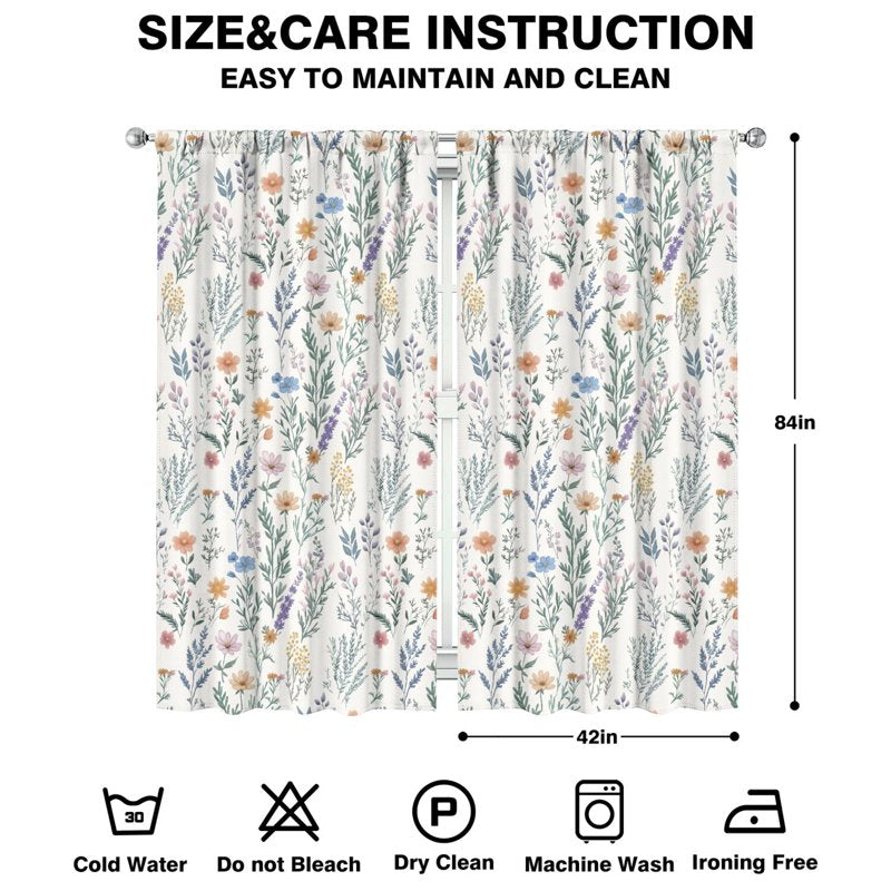 Blackout Floral Window Curtains 42x84 Inches - Light Control & Privacy