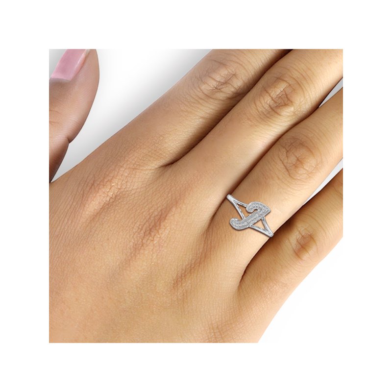 Personalized Initial Letter Ring with White Diamonds in Sterling Silver - Customizable Size