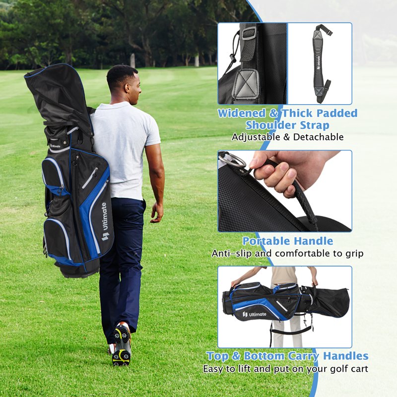 Gymax 14-Way Golf Cart Bag with Rain Hood, 9 Pockets, Blue