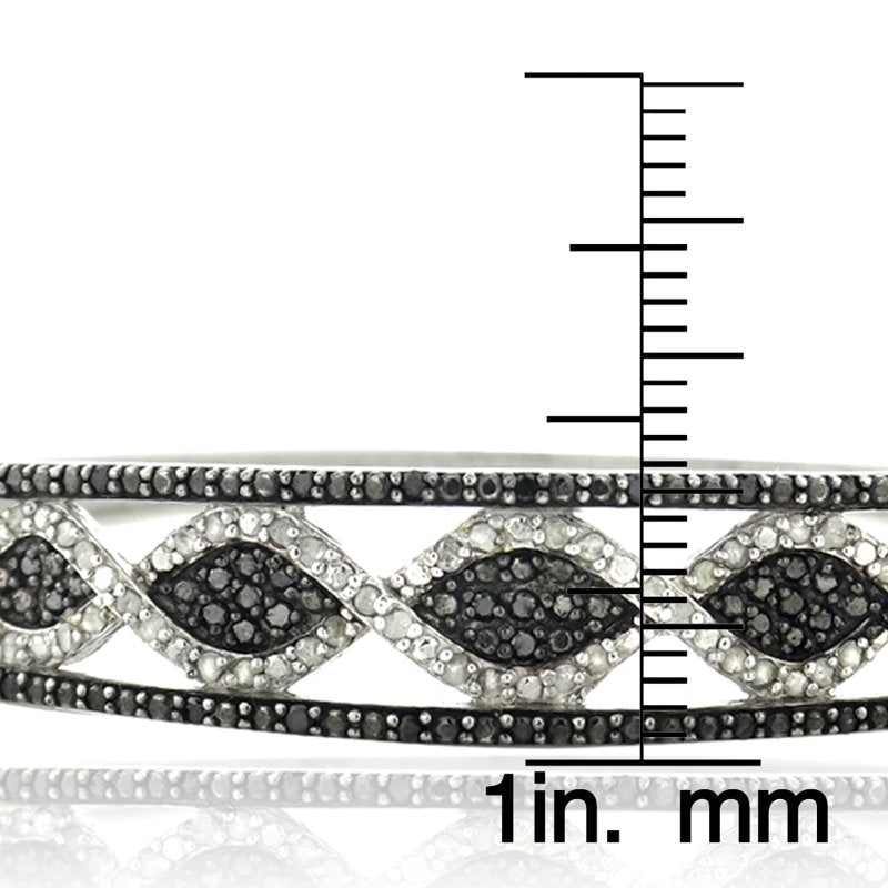Black and White Diamond Bangle Bracelet 1 Carat Silver Tone Jewelry