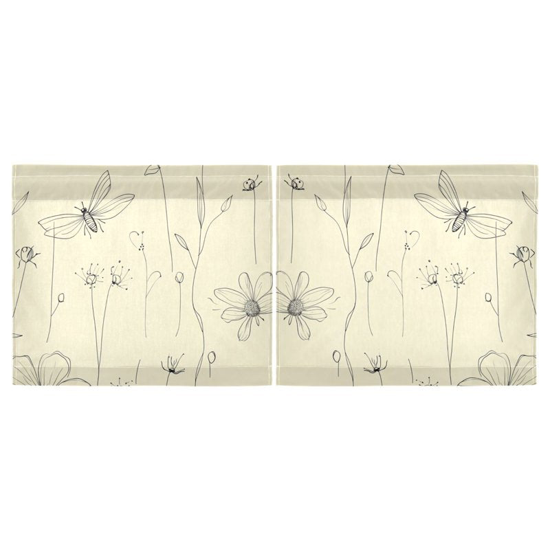 Floral and Insect Pattern Kitchen Curtain Tier Set - Light Filtering UV Protection
