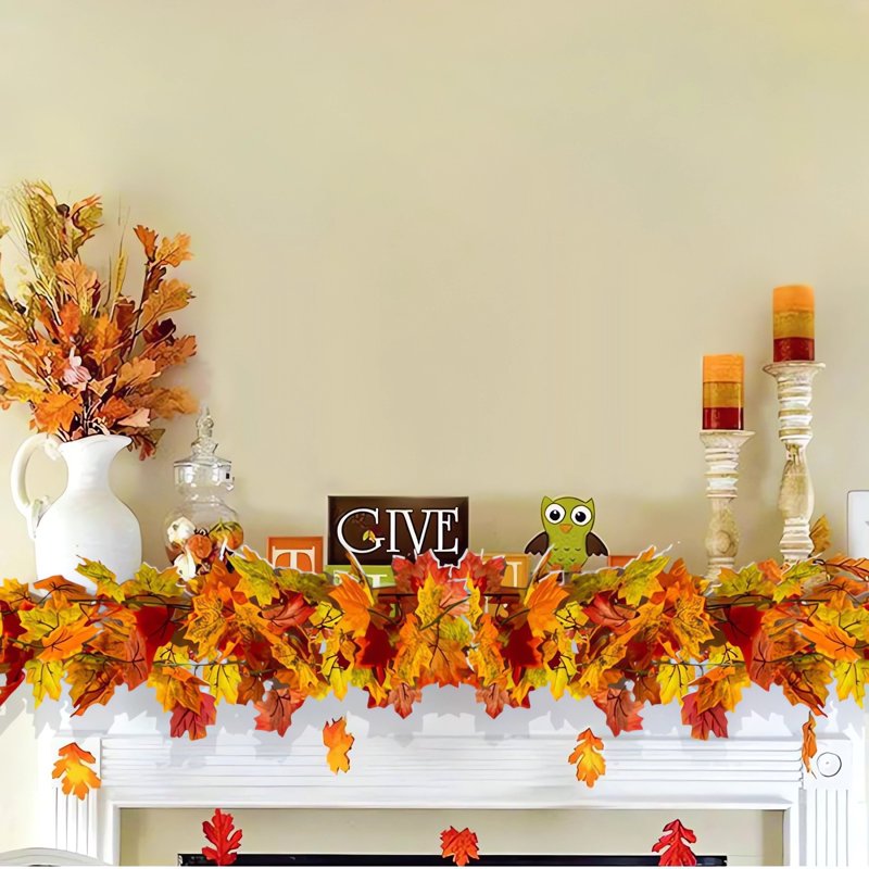 Autumn Maple Leaf Vine Garland - Fall Decor for Doors Walls Windows, 78.7 Inch Artificial Fall Foliage