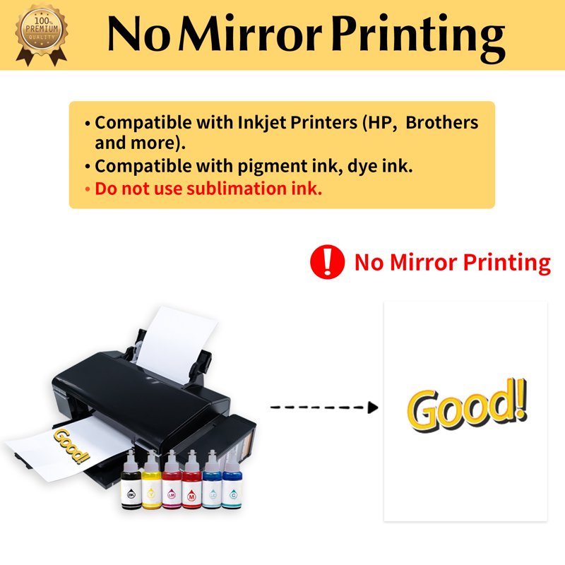 Printable Iron-On Transfer Paper for Dark Fabrics - 20 Sheets for Inkjet Printers