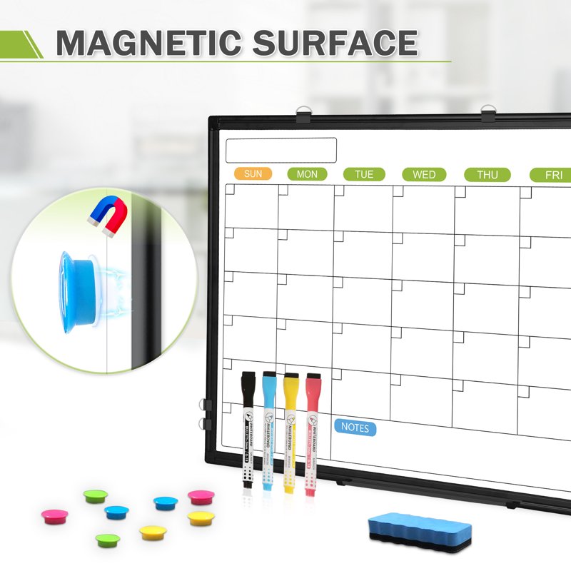 Magnetic Dry Erase Calendar Whiteboard 24x18 Inch Monthly Wall Planner with Markers