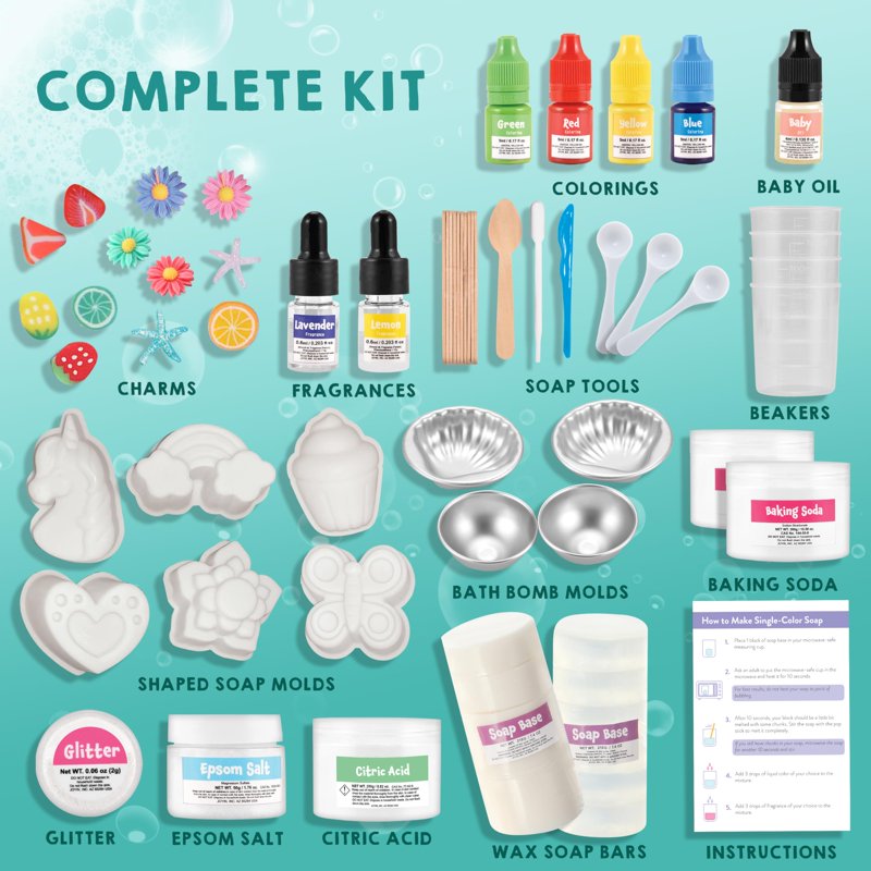 Kids Soap Making Kit with Molds for DIY Bath Bombs & Soaps - Creative Gift for Ages 8+