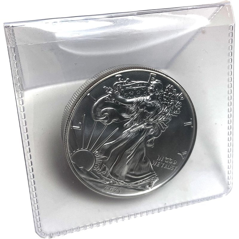 Clear Coin Flips 2.5 x 2.5 Inches - Unplasticized Vinyl Coin Holders, 100 Pack