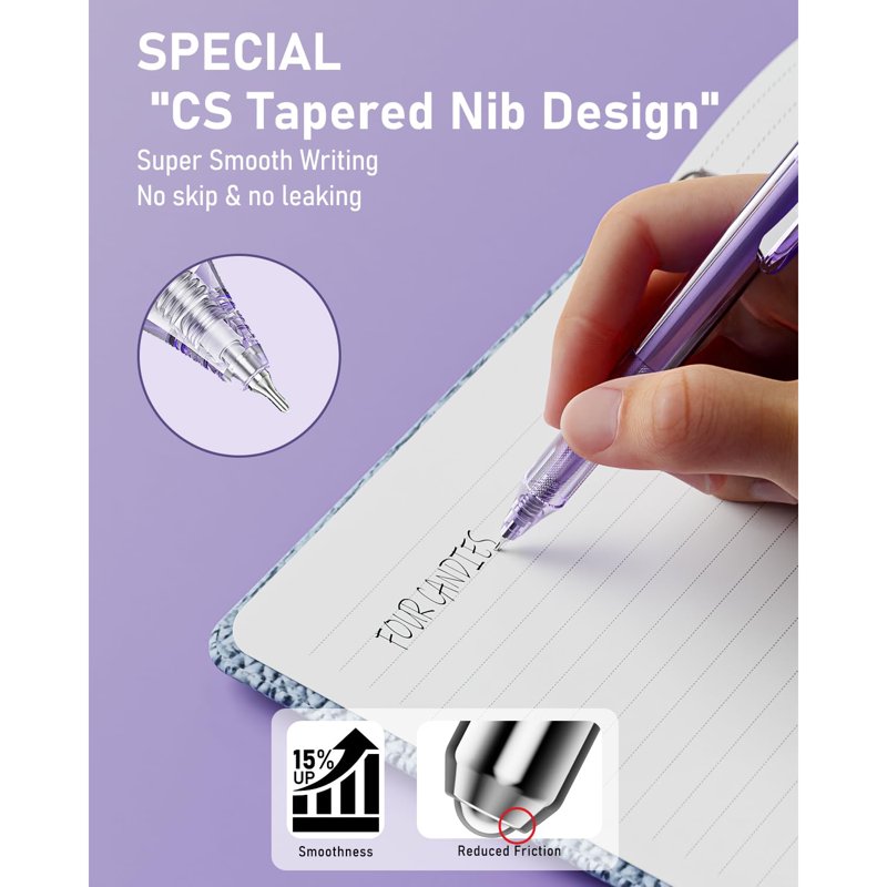 Purple Gel Pen Set 14 Pack Retractable 0.5mm Fine Point with Highlighters