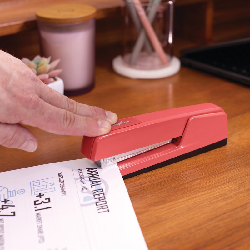 Desktop Stapler for 30 Sheets - Full Size, Jam-Resistant, Raspberry