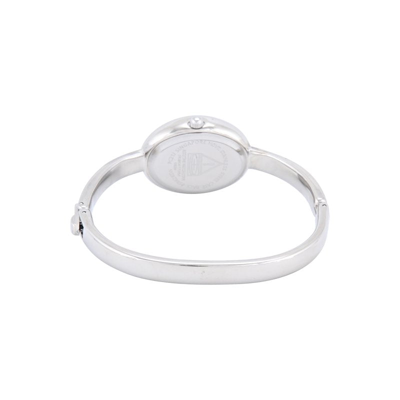 Silvertone Oval Case Watch with Bangle Bracelet for Women