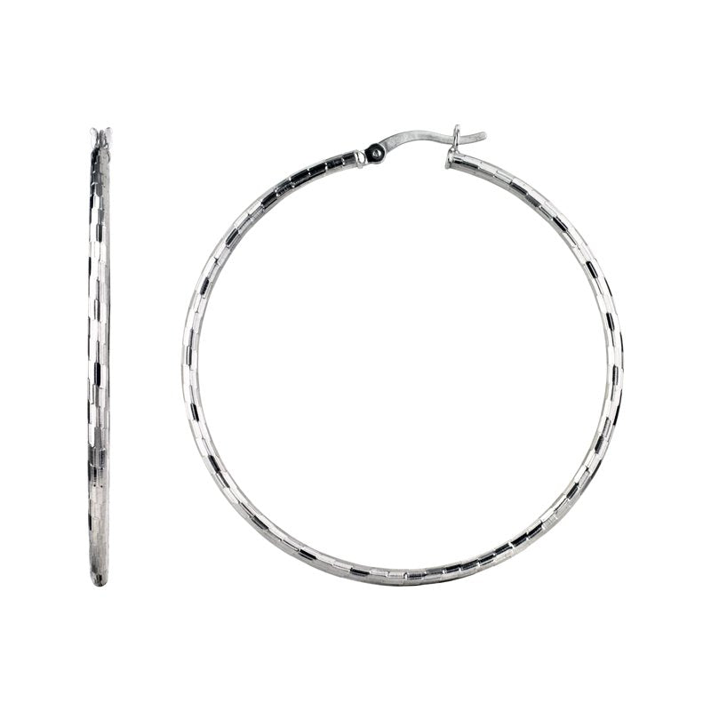 Sterling Silver Diamond Cut Hoop Earrings 50mm for Women